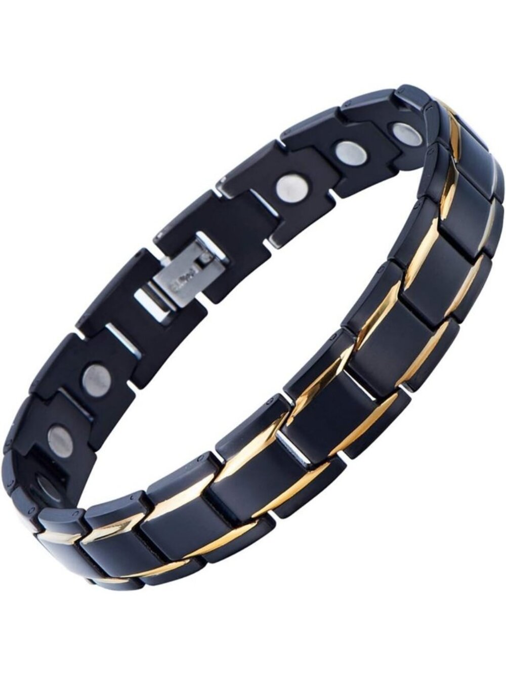 Stylish Magnetic Stainless Steel Men's Gold & Black Power Element Bracelet